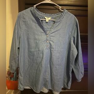 Stretchy denim half sleeve blouse